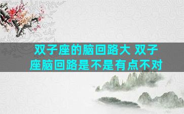 双子座的脑回路大 双子座脑回路是不是有点不对